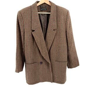 Vintage 90s Giorgio Sant'Angelo Wool Houndstooth Double Breasted Blazer